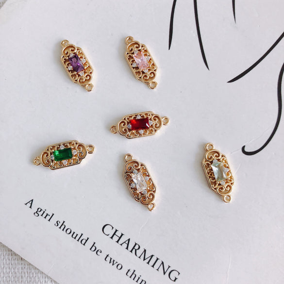 Wholesale Diy Jewelry Accessories Copper Zircon Inlaid Rectangular Hollow Pendant