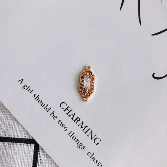 Wholesale Diy Jewelry Accessories Copper Zircon Inlaid Rectangular Hollow Pendant