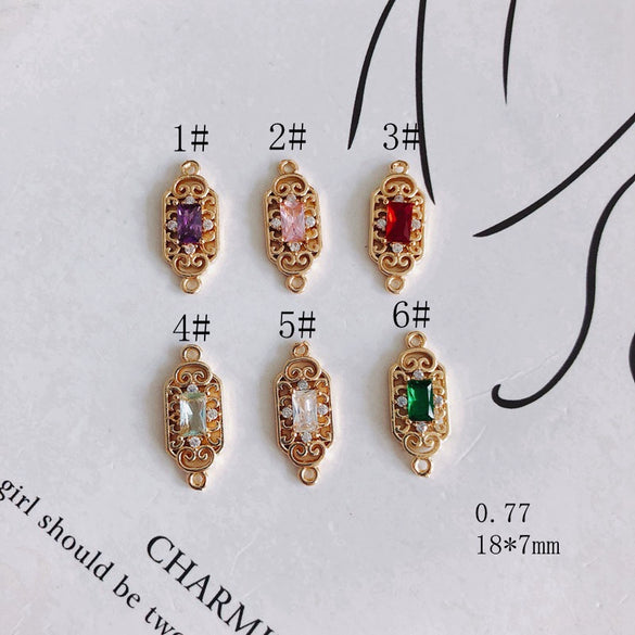 Wholesale Diy Jewelry Accessories Copper Zircon Inlaid Rectangular Hollow Pendant