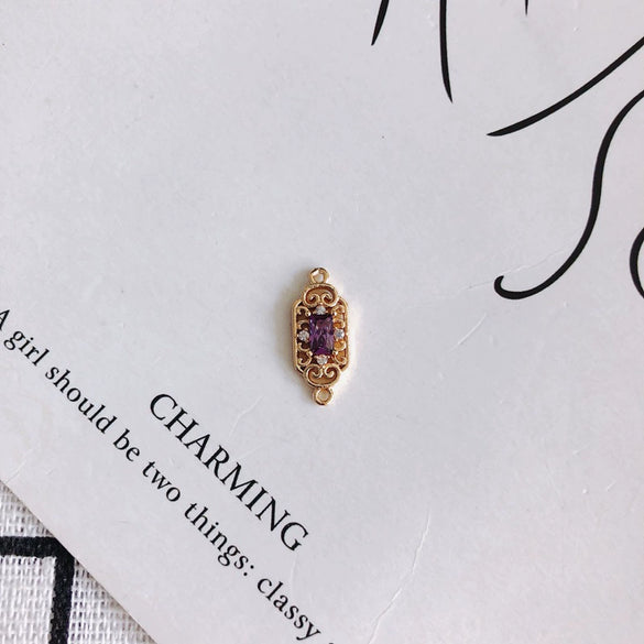 Wholesale Diy Jewelry Accessories Copper Zircon Inlaid Rectangular Hollow Pendant