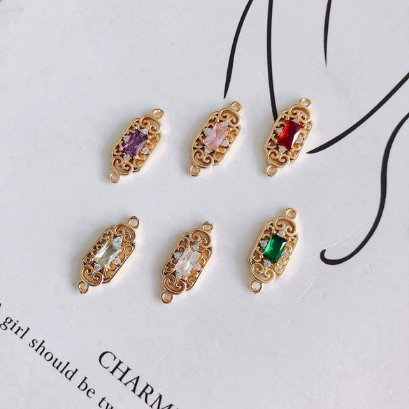 Wholesale Diy Jewelry Accessories Copper Zircon Inlaid Rectangular Hollow Pendant