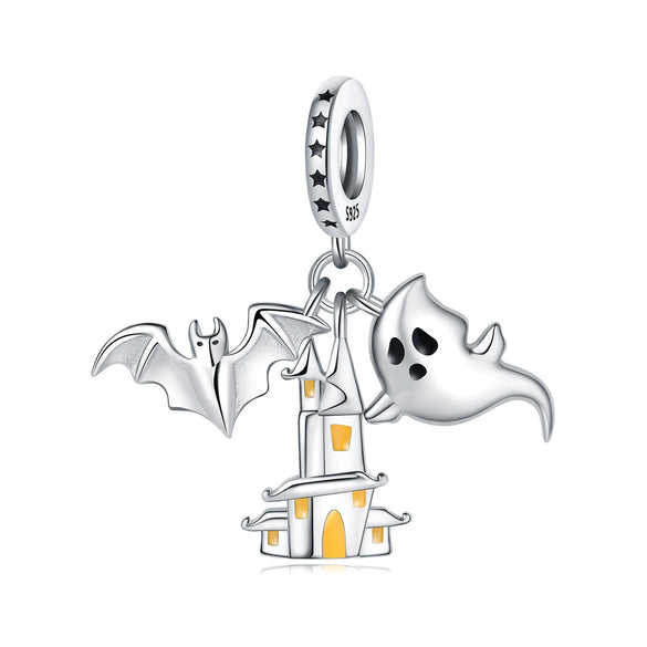 Wholesale Diy Jewelry Accessories 925 Sterling Silver Halloween Pumpkin Skull Bat Pendant Beads With Dripping Oil Design