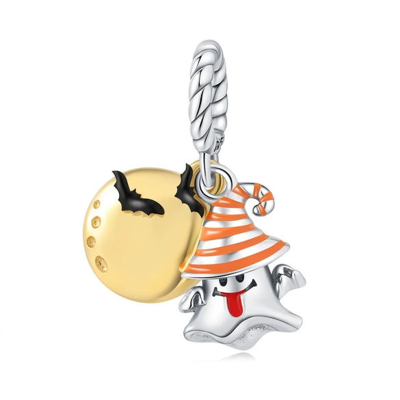 Wholesale Diy Jewelry Accessories 925 Sterling Silver Halloween Pumpkin Skull Bat Pendant Beads With Dripping Oil Design