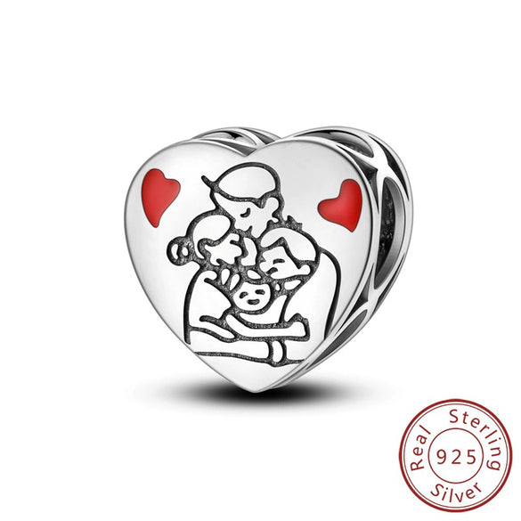 Wholesale Diy Jewelry Accessories 925 Sterling Silver Love Family Charm Decorative Beads Pendant With Dripping Oil Design