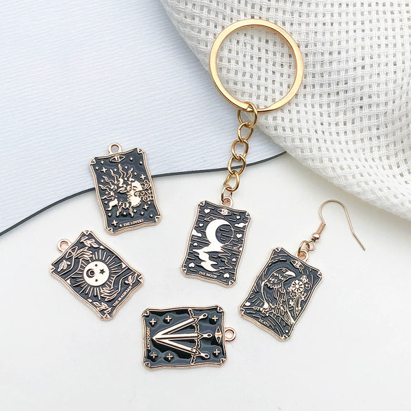 Wholesale Diy Jewelry Accessories Zinc Alloy Hanging Pendant Necklace Earrings Keychain Retro Dark Tarot Style Electroplated