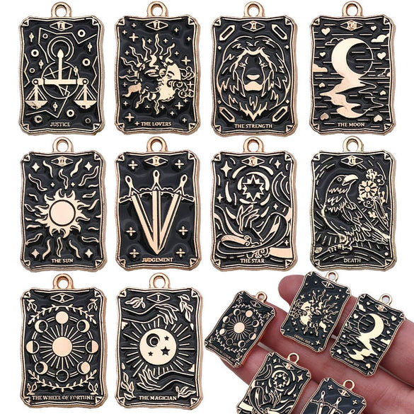 Wholesale Diy Jewelry Accessories Zinc Alloy Hanging Pendant Necklace Earrings Keychain Retro Dark Tarot Style Electroplated