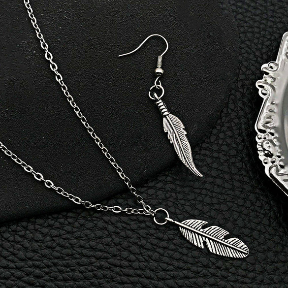 Wholesale Diy Jewelry Accessories Zinc Alloy Leaves And Feathers Retro Necklace And Earrings Pendant Electroplated