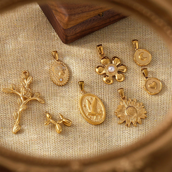 Wholesale Diy Jewelry Pendant Accessories With Natural Geometric Elements Stainless Steel Furnace Vacuum Plating 18K Real Gold