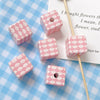 Wholesale Diy Material Plaid Square Tulip Shaped Acrylic Plastic Resin Bead With Printing For Dog Kitty Cat