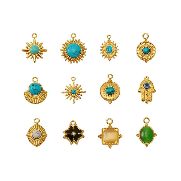 Wholesale Diy Natural Stone Stainless Steel Geometric Fashion Jewelry Semifinished Accessories With Electroplating Pendant Necklace Earrings