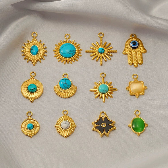 Wholesale Diy Natural Stone Stainless Steel Geometric Fashion Jewelry Semifinished Accessories With Electroplating Pendant Necklace Earrings