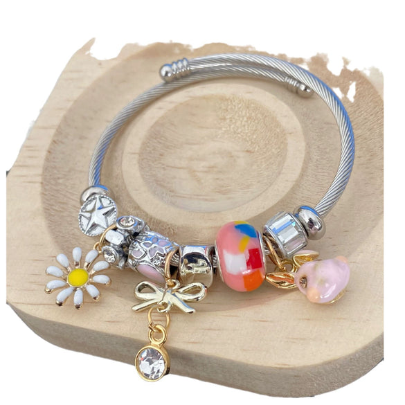 Wholesale Diy Stainless Steel Electroplated Daisy Rabbit Pendant Bracelet For Women