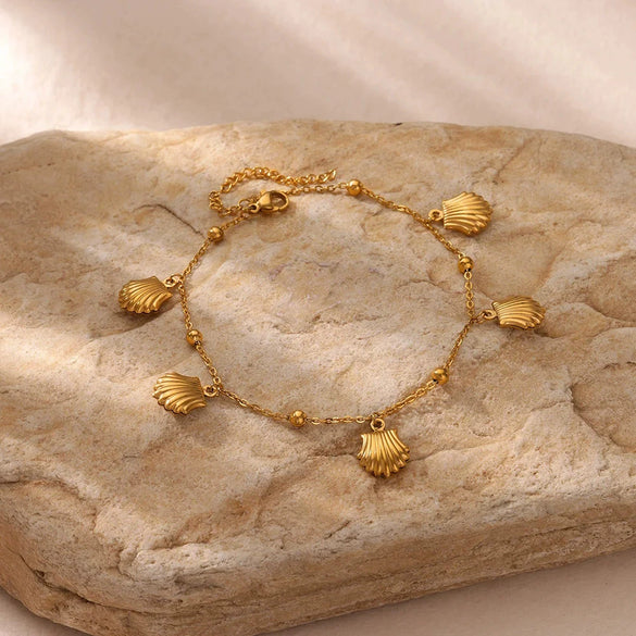 Wholesale Dolphin Starfish Shell Pendant Marine Series Anklet For Women Stainless Steel And Gold Geometric Pattern