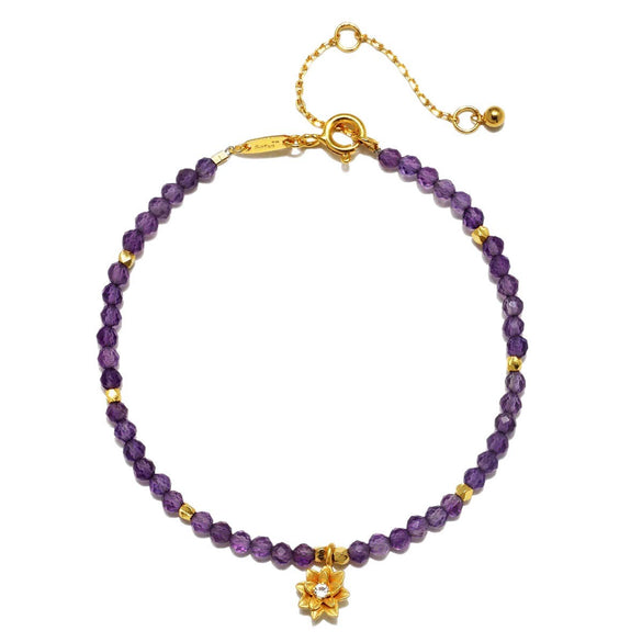 Wholesale Dopamine Bracelet Copper Regular Chain Electroplating Twelve Birthstone Flower Decoration Colorful Beads