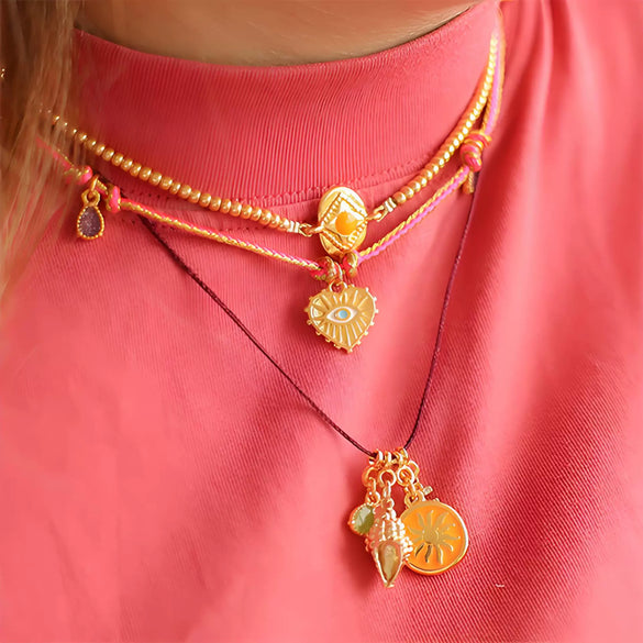 Wholesale Dopamine Brass Necklace With Devil's Eye Conch Star Pendant Simple Style Geometric Shape Electroplated