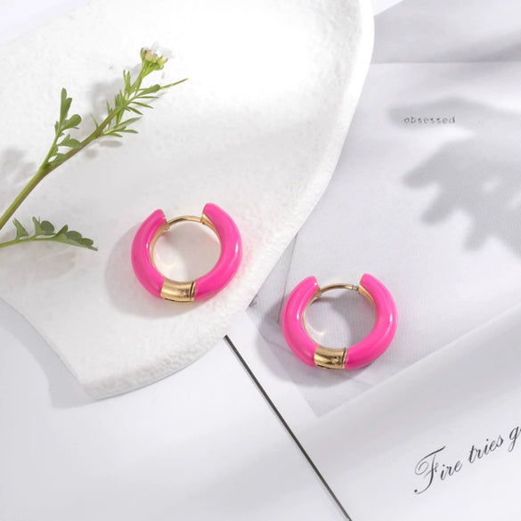 Wholesale Dopamine Color Geometric Stainless Steel Dripping Oil Earrings Unisex