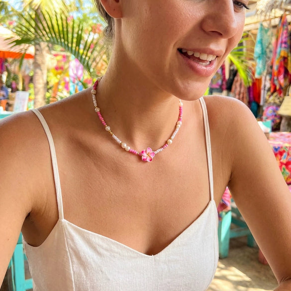 Wholesale Dopamine Colored Geometric Polymer Clay And Glass Crystal Beaded Necklace Handmade For Women