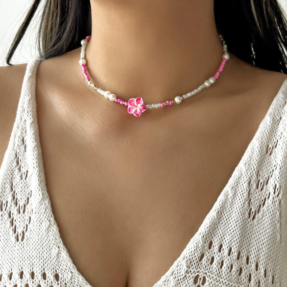 Wholesale Dopamine Colored Geometric Polymer Clay And Glass Crystal Beaded Necklace Handmade For Women