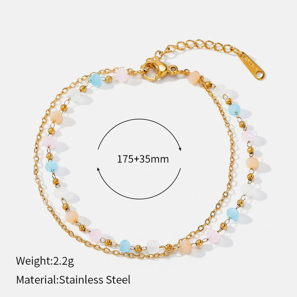 Wholesale Dopamine Colorful Beaded Bell Geometric Stainless Steel Real Gold Plated Bracelet For Women