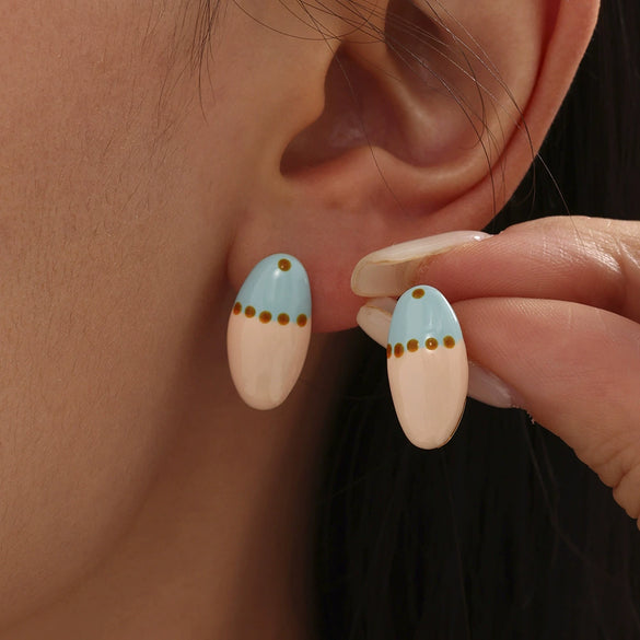 Wholesale Dopamine Colorful Geometric Ferris Wheel Bean Earrings For Women Stainless Steel Enamel Glaze Electroplated