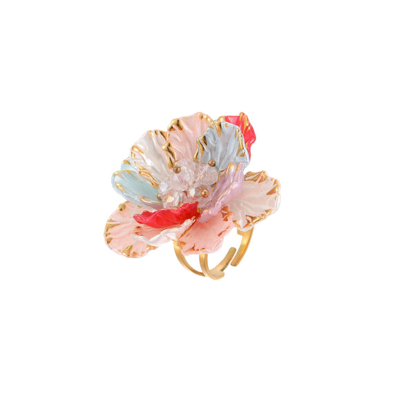 Wholesale Dopamine Colorful Geometric Flower Imitation Pearl Electroplated Stainless Steel Ring For Women