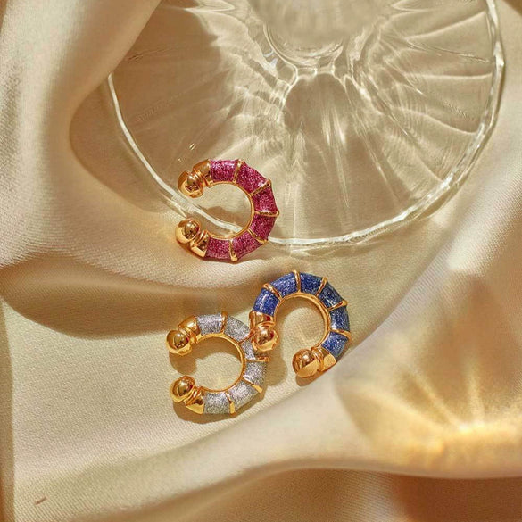 Wholesale Dopamine Fine Glitter Geometric Diamond Stainless Steel Hoop Earrings For Women