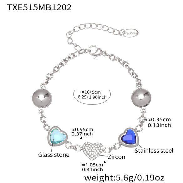Wholesale Dopamine Jewelry Set Light Luxury Style Stainless Steel Zircon 18K Gold Plated Heart Necklace And Bracelet For Women