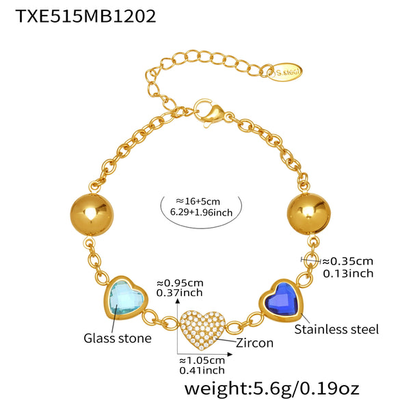 Wholesale Dopamine Jewelry Set Light Luxury Style Stainless Steel Zircon 18K Gold Plated Heart Necklace And Bracelet For Women