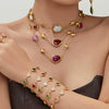Wholesale Dopamine Jewelry Set Light Luxury Style Stainless Steel Zircon 18K Gold Plated Heart Necklace And Bracelet For Women