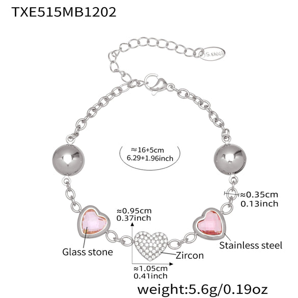 Wholesale Dopamine Jewelry Set Light Luxury Style Stainless Steel Zircon 18K Gold Plated Heart Necklace And Bracelet For Women