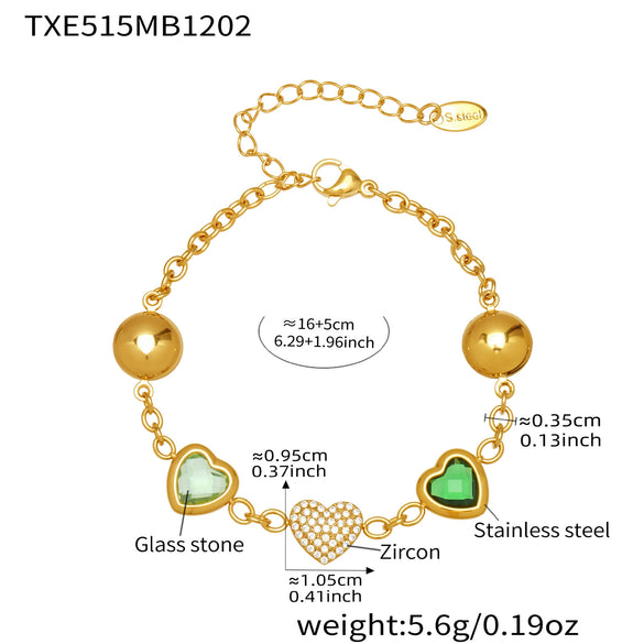 Wholesale Dopamine Jewelry Set Light Luxury Style Stainless Steel Zircon 18K Gold Plated Heart Necklace And Bracelet For Women