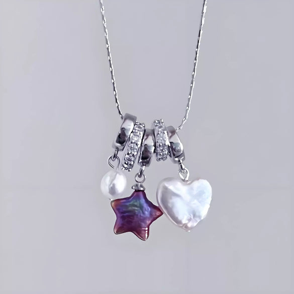 Wholesale Dopamine Necklace Copper Natural Baroque Shaped Pearl Heart Star Geometric Multipendant Electroplating Unisex