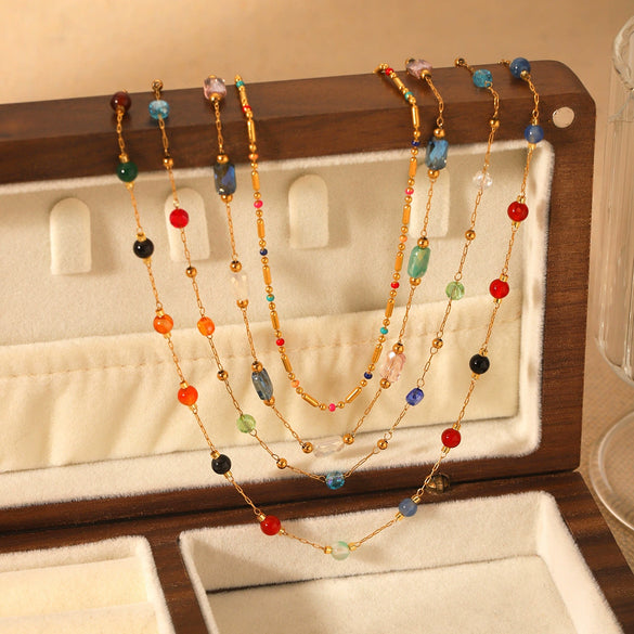Wholesale Dopamine Necklace Stainless Steel Colorful Beaded Geometric Handmade Clavicle Chain For Women