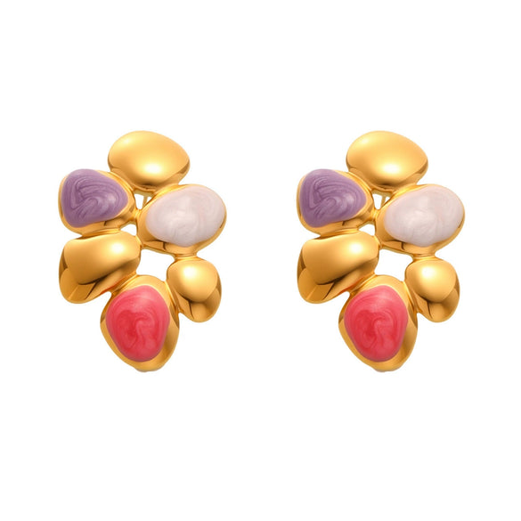 Wholesale Dopamine Oil Drop Irregular Geometric Stainless Steel Earrings With Electroplating For Women