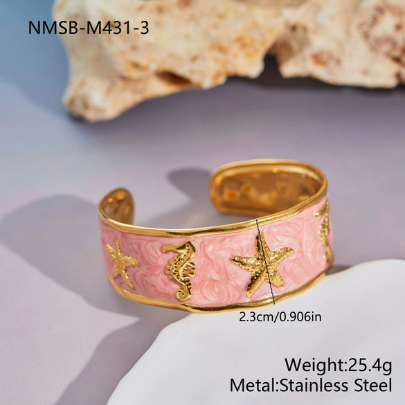 Wholesale Dopamine Oildrip Starfish And Seahorse Stainless Steel 18K Gold Electroplated Bracelet For Office Ladies