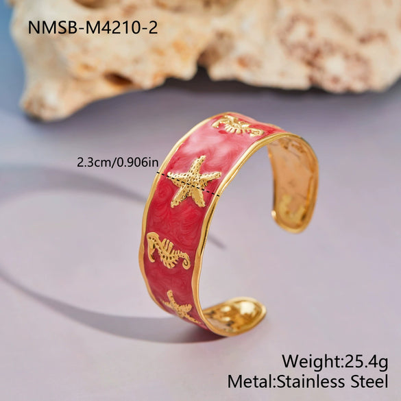 Wholesale Dopamine Oildrip Starfish And Seahorse Stainless Steel 18K Gold Electroplated Bracelet For Office Ladies