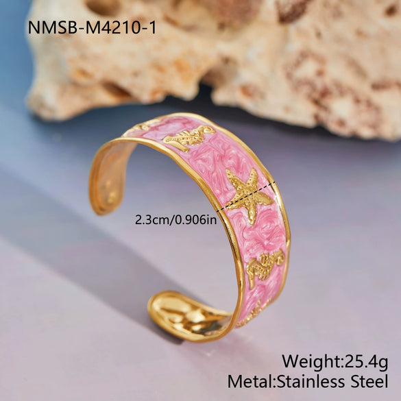 Wholesale Dopamine Oildrip Starfish And Seahorse Stainless Steel 18K Gold Electroplated Bracelet For Office Ladies