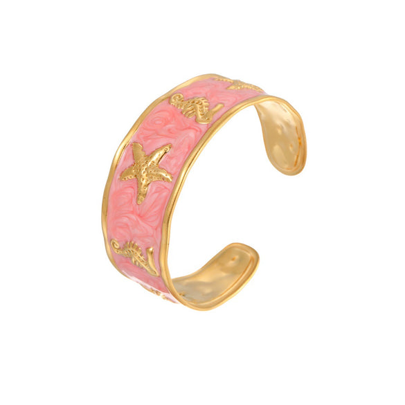 Wholesale Dopamine Oildrip Starfish And Seahorse Stainless Steel 18K Gold Electroplated Bracelet For Office Ladies