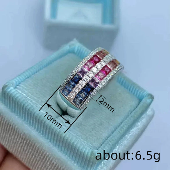 Wholesale Dopamine Rainbow Geometric Zircon Copper Ring For Women Fairy Style Jewelry