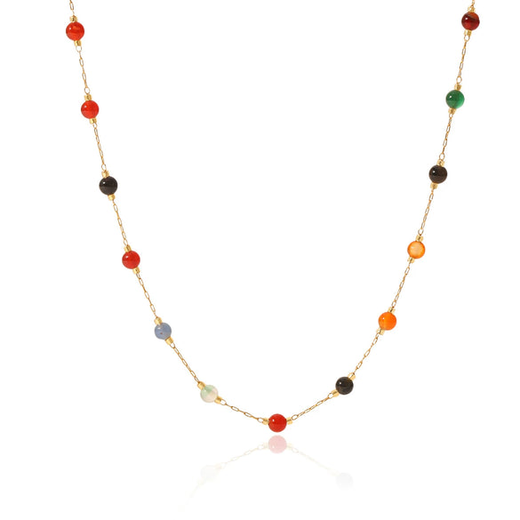 Wholesale Dopamine Women's Clavicle Chain Necklace Handmade With Colorful Natural Stone Beads And Geometric Pattern Stainless Steel