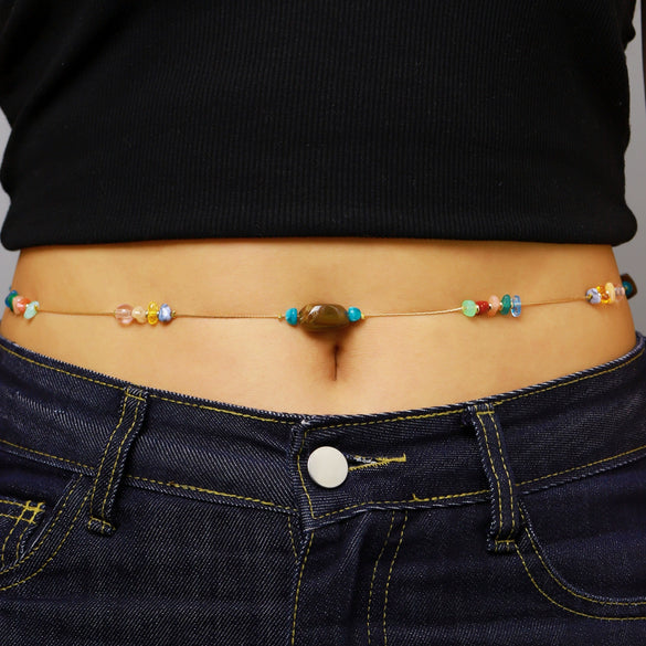 Wholesale Dopaminecolored Natural Stone Beaded Iron Waist Chain Unisex Bohemian Vacation Style
