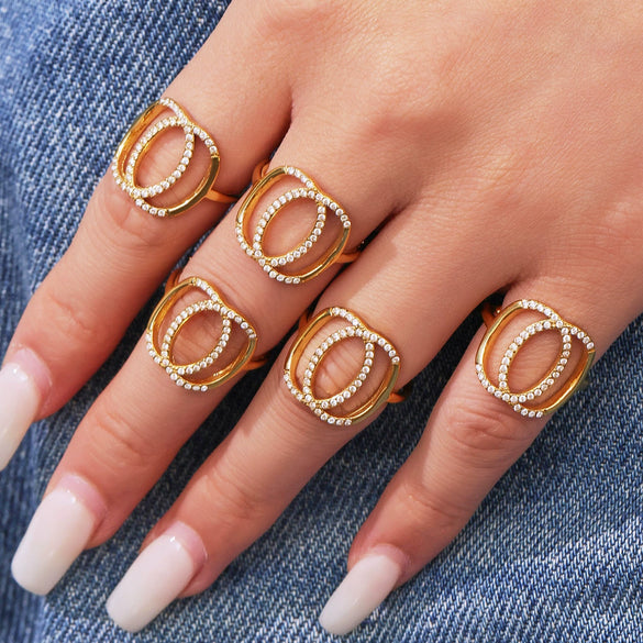 Wholesale Double Circle Ring Stainless Steel Geometric Open Design Electroplating For Women