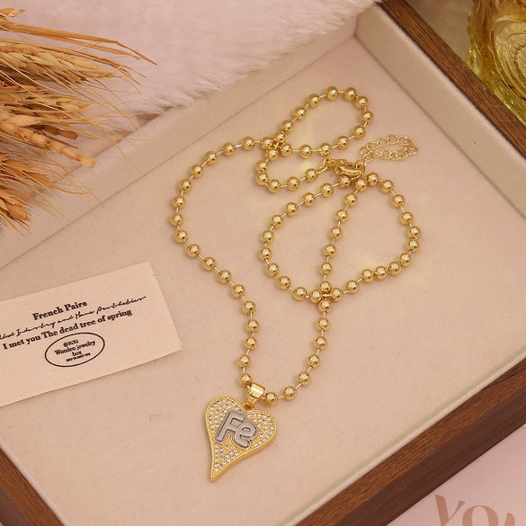 Wholesale Double Color Love Cross Heart Shape Copper Microinlaid Zircon Pendant Necklace Accessories