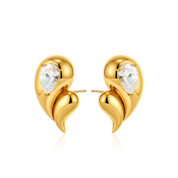 Wholesale Double Drop Earrings Copper Plated Gold White Diamond For Women Personality Minimalist Style