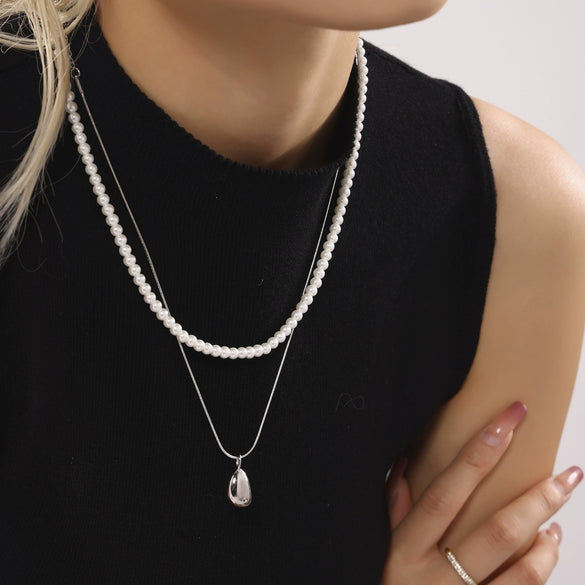 Wholesale Double Layer Bead Necklace Stainless Steel Pvd Electroplated Geometric Light Luxury Fashion Jewelry