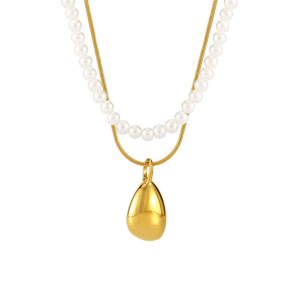 Wholesale Double Layer Bead Necklace Stainless Steel Pvd Electroplated Geometric Light Luxury Fashion Jewelry