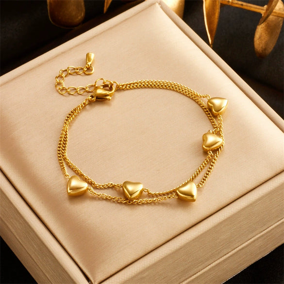 Wholesale Double Layer Chain Love Simple All Match Titanium Steel Bracelet With Geometric Pattern And Electroplating Treatment