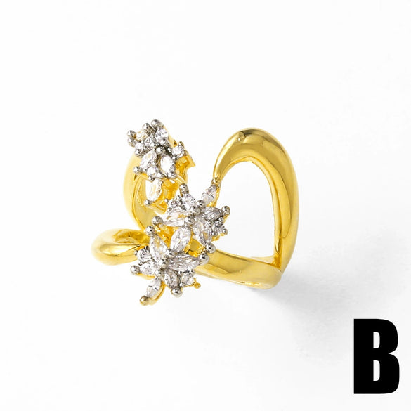 Wholesale Double Layer Ear Clip Without Ear Holes Copper 18K Gold Plated Geometric Style Earrings