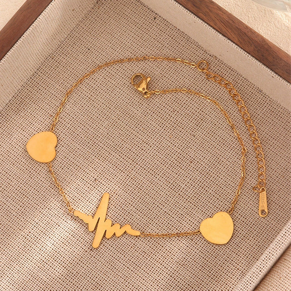 Wholesale Double Layer Love Themed Stainless Steel Anklet With Heart Shaped Butterfly Flower Elements 18K Plated