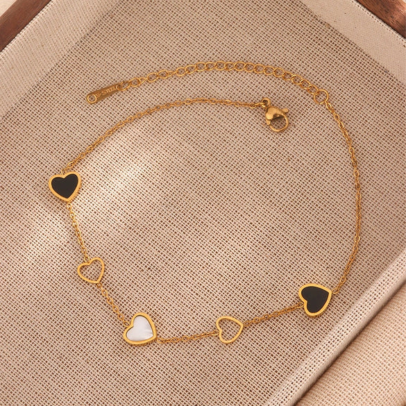 Wholesale Double Layer Love Themed Stainless Steel Anklet With Heart Shaped Butterfly Flower Elements 18K Plated